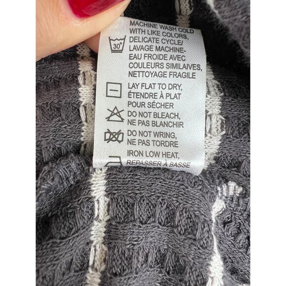 CHASER Gray White Striped Long Sleeve Waffle Knit Women's Top Size S Small - Picture 9 of 9